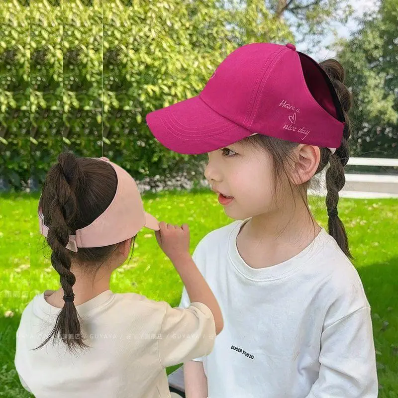 Hot Fashion Love Heart Baby Girl Baseball Caps Pink Children Sun Hat High Ponytail Kids Boy Adjustable Outdoor Travel Caps