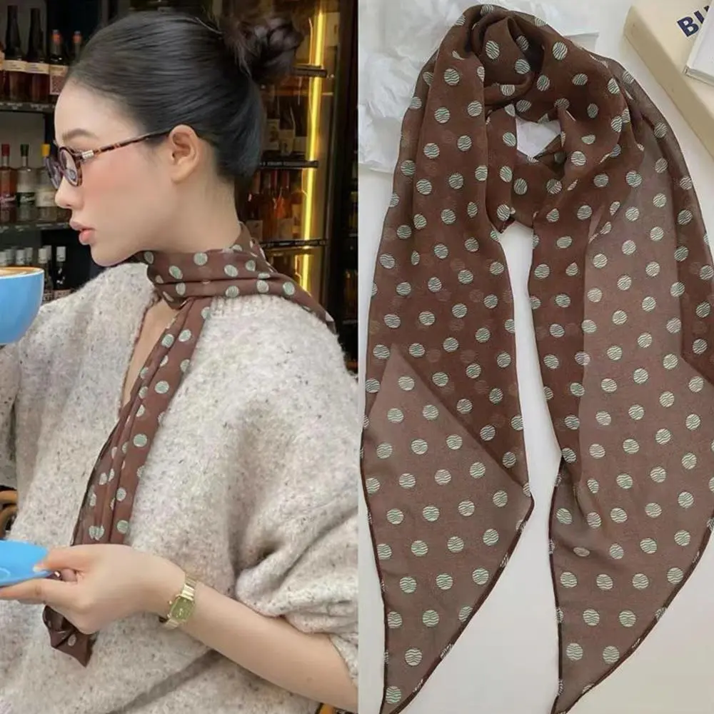 2025 Trendy Women Summer Black Brown Polka Dot Scarf Neck Scarf Spring Fashion Hair Band Neck Protection Small Scarf shawl