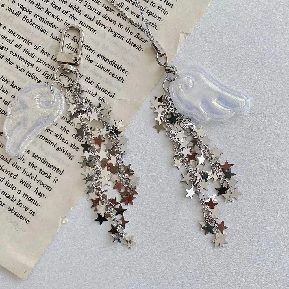 Y2K Wings Stars Bead Bow Lanyard Door Buckle Mobile Phone Strap Key Chain Pendant Key Chain Five-Pointed Star Key Chain