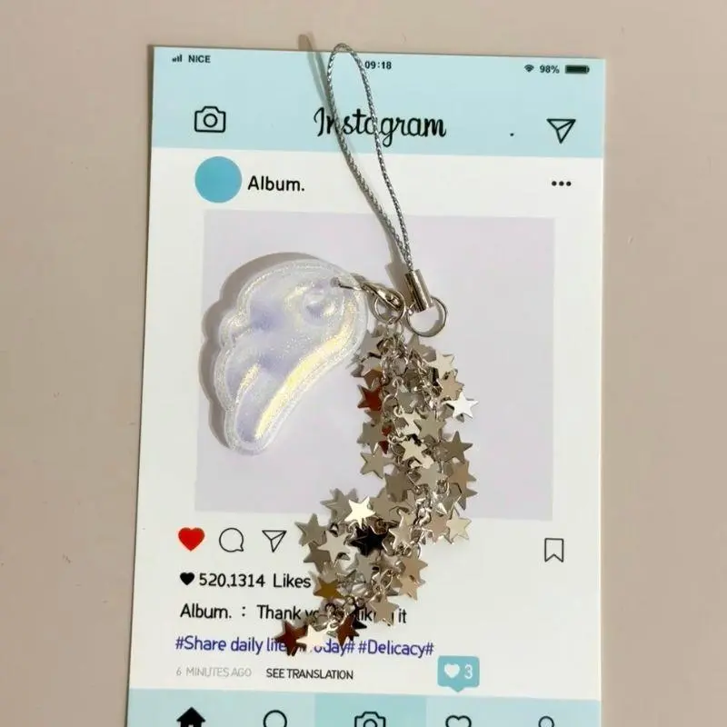 Y2K Wings Stars Bead Bow Lanyard Door Buckle Mobile Phone Strap Key Chain Pendant Key Chain Five-Pointed Star Key Chain
