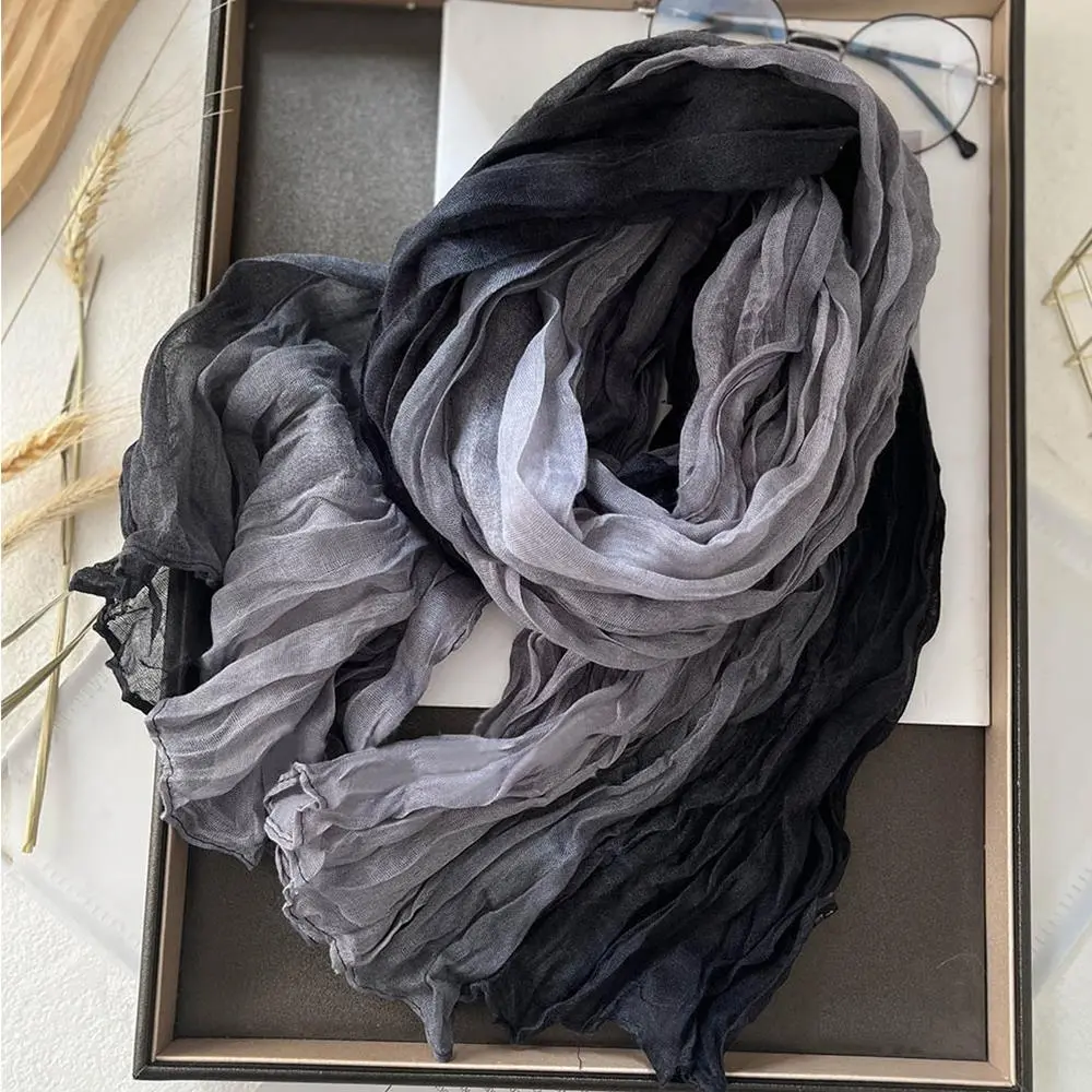 HOT Gradient Cotton Hemp Scarf 180x90cm Autumn Winter Versatile Women's Long Pleated Shawl DIY Wasteland Style Long Hijab Scarf