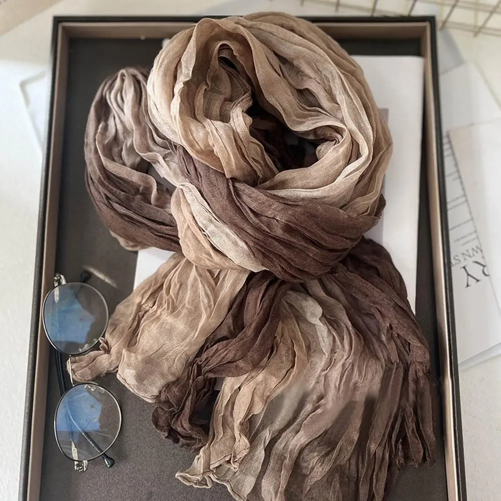 HOT Gradient Cotton Hemp Scarf 180x90cm Autumn Winter Versatile Women's Long Pleated Shawl DIY Wasteland Style Long Hijab Scarf