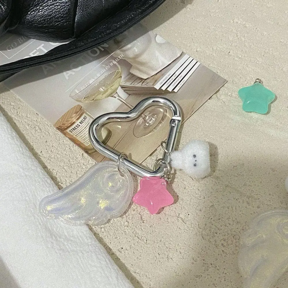 Retro Y2K Wings Keychain Jelly Stars Rabbit Plastic Pendant Key Ring Bag Hanging Decoration Backpack Charm Mobile Phone Pendant
