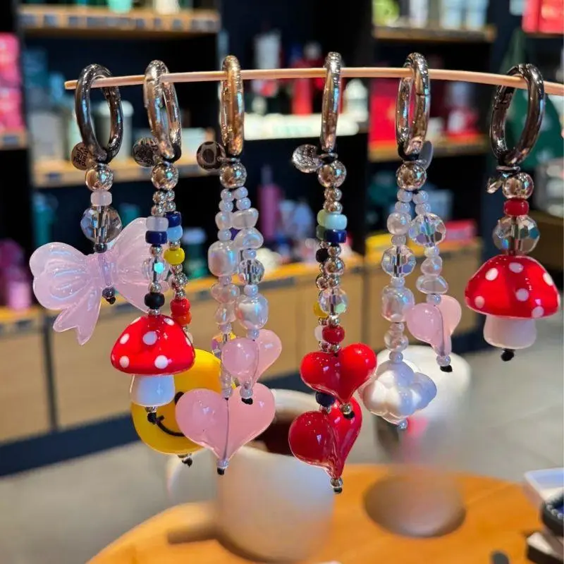 Colorful Beaded Big Love Heart Bag Charm Beads Y2K Beads Chain Purse Bag Pendants Korean Style Accessory For Women Phone Chain