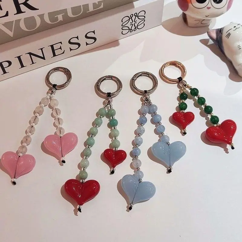 Colorful Beaded Big Love Heart Bag Charm Beads Y2K Beads Chain Purse Bag Pendants Korean Style Accessory For Women Phone Chain