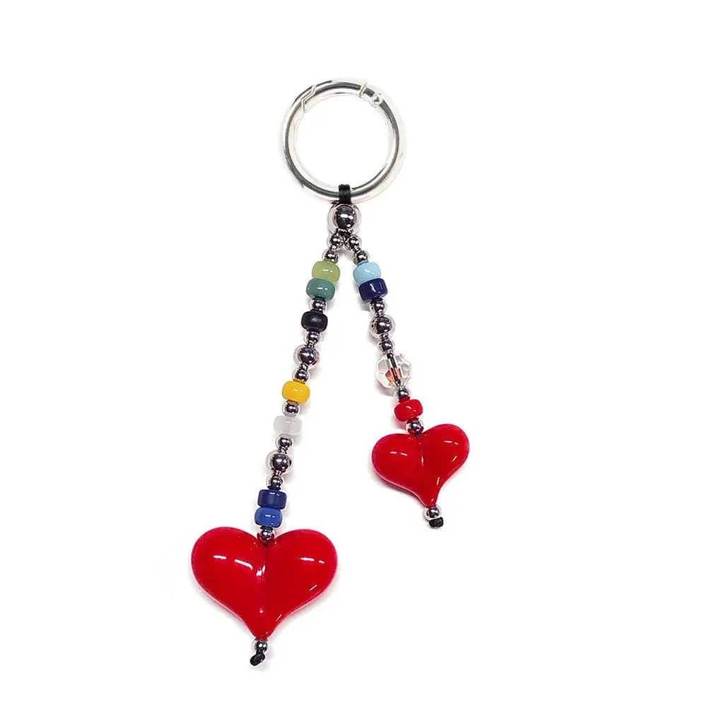 Colorful Beaded Big Love Heart Bag Charm Beads Y2K Beads Chain Purse Bag Pendants Korean Style Accessory For Women Phone Chain