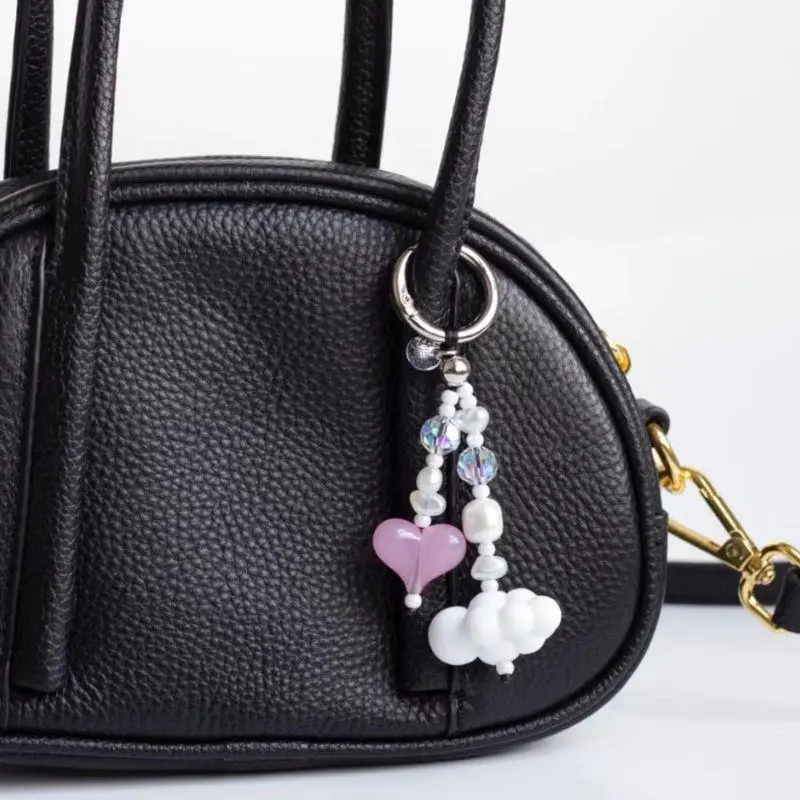 Colorful Beaded Big Love Heart Bag Charm Beads Y2K Beads Chain Purse Bag Pendants Korean Style Accessory For Women Phone Chain