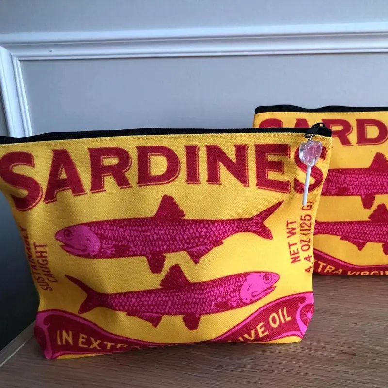 Foldable Vintage Sardines Makeup Bag With Zipper Lightweight Travel Cosmetic Organizer Women Durable Storage Bag Change Purse