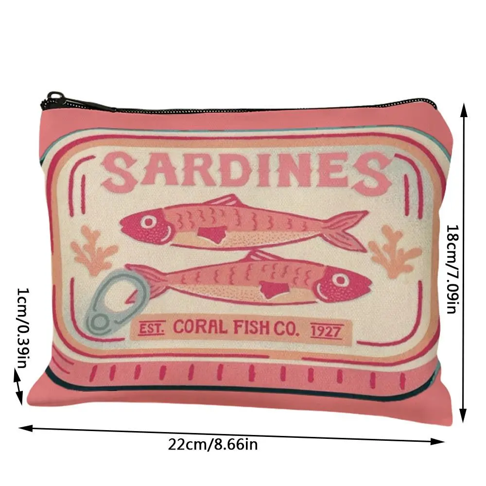 Foldable Vintage Sardines Makeup Bag With Zipper Lightweight Travel Cosmetic Organizer Women Durable Storage Bag Change Purse
