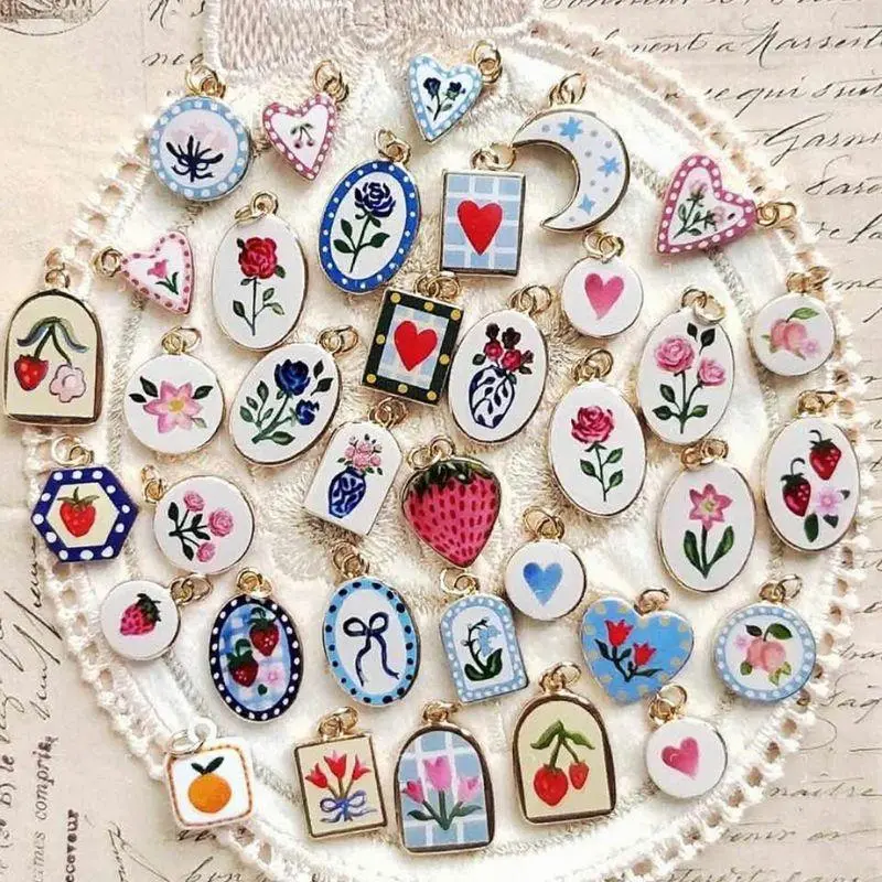 Mini Copper Flower Strawberry Love Beads Pendant For Jewelry Making DIY Necklace Bracelet Accessories Trendy Pendant Charms