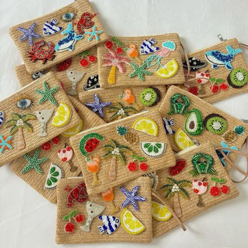 Watermelon Pineapple Fruit Sequins Rhinestones Beaded Brooch Appliques Patches Vintage Fashion Decor Handmade Beads Patches