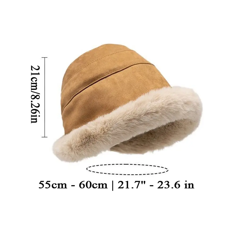 Women Winter Furry Bucket Hat Rolled Brim Faux Fur Cloche Hat With Fleece Lining Autumn And Winter Windproof Warm Hat Fisherman