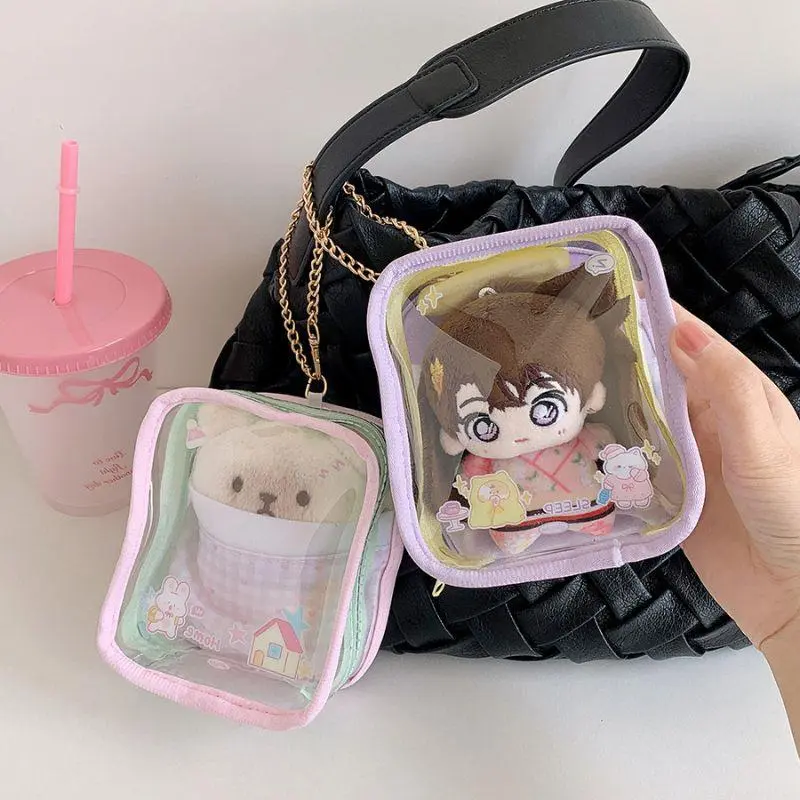 Transparent Storage Pouch Cartoon Display Bag Doll Organizer Box Thicken  Toys Storage Case Keyring Wallet Badge Holder Bag