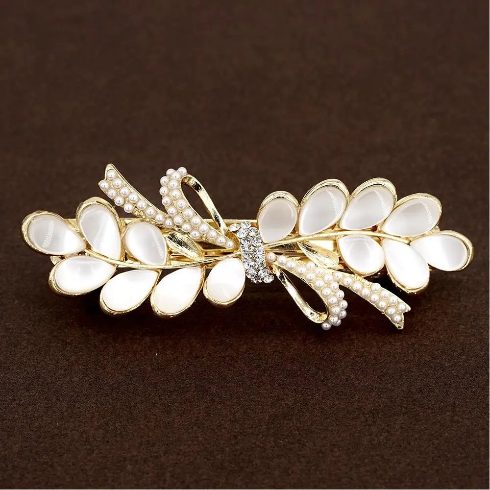 Elegant White Opal Flower Hair Barrette Hairpin Rhinestone Zircon Spring Hair Clip Bridal Hair Accessory Pearl French Hair Claw
