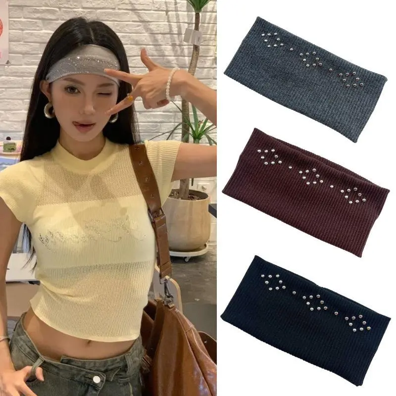 Korean Series Original Headband Punk Sweet Cool Girl Wide Stretchy Rock Steampunk For Sports Y2K Knit Headbands Hair Accessories