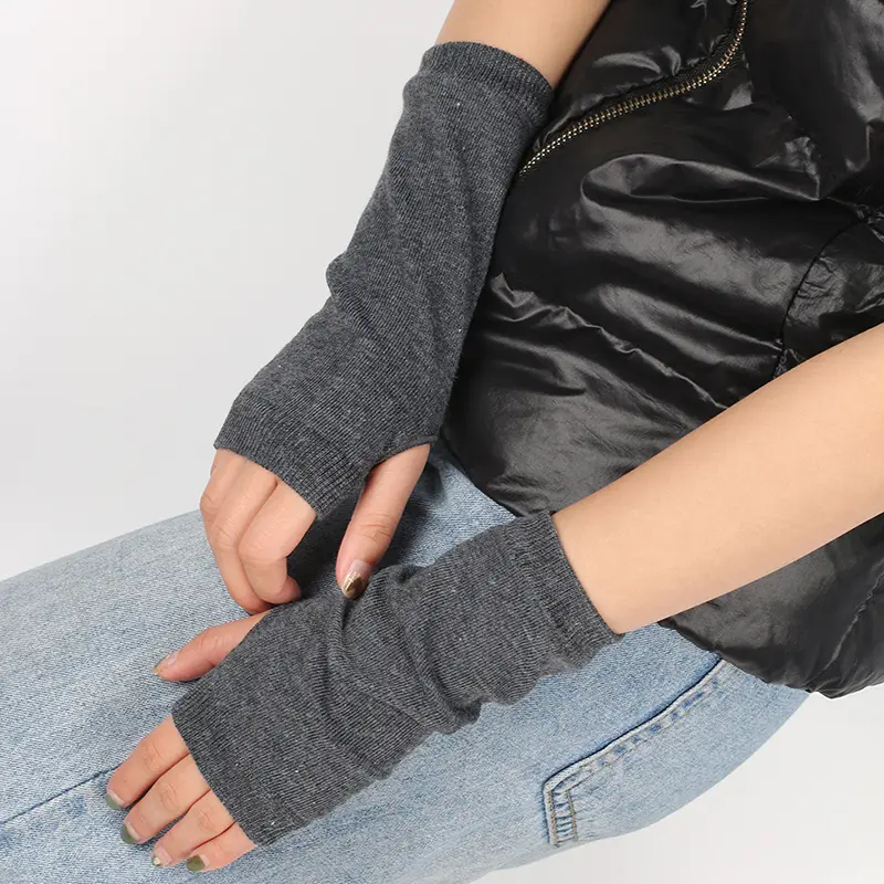 Black Punk Long Fingerless Gloves Cuff Women Men Hip Hop Gloves Sport Outdoor Elbow Mittens Knitted Stretch Winter Arm Warmer