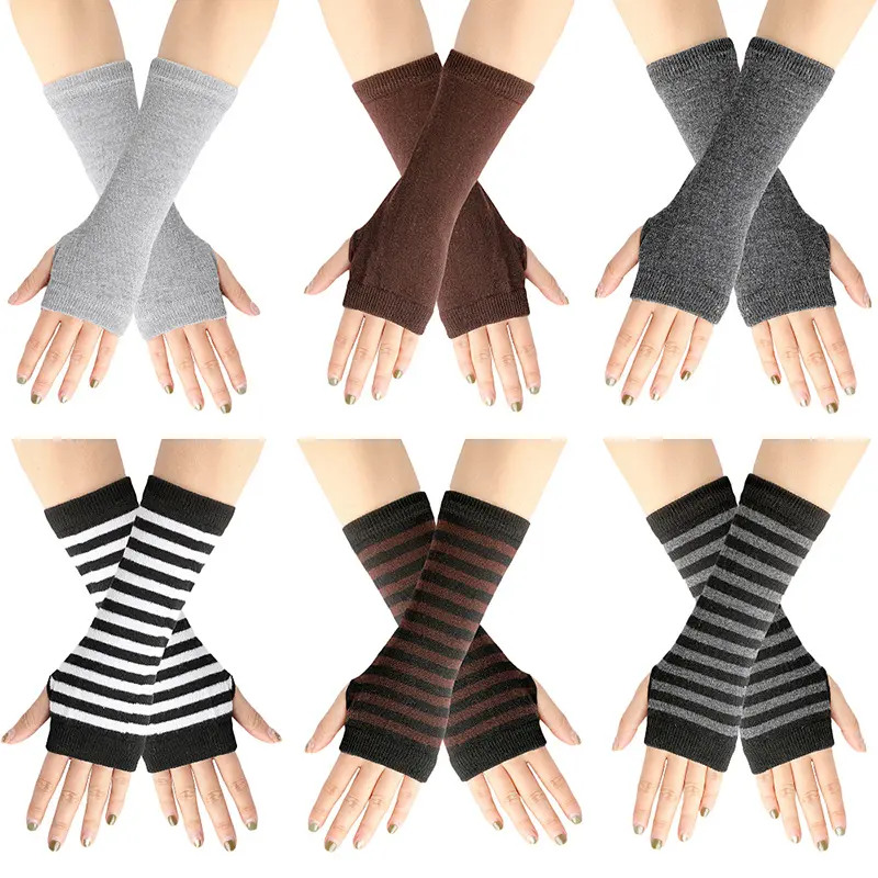 Black Punk Long Fingerless Gloves Cuff Women Men Hip Hop Gloves Sport Outdoor Elbow Mittens Knitted Stretch Winter Arm Warmer
