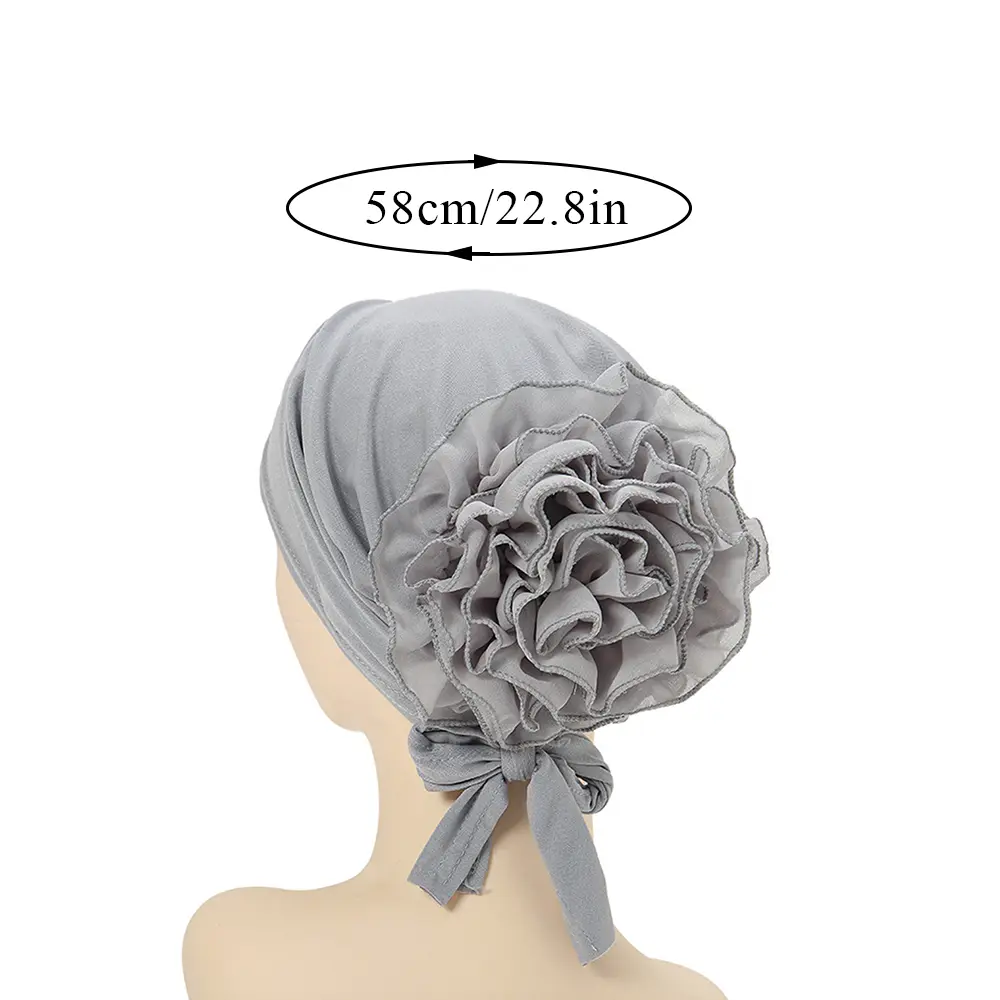 Women Big Floral Lace Turban Hat India Cap Muslim Hats Hairnet Chemo Cap Flower Bonnet Beanie Pure Color Muslim Hair Scarf Hat