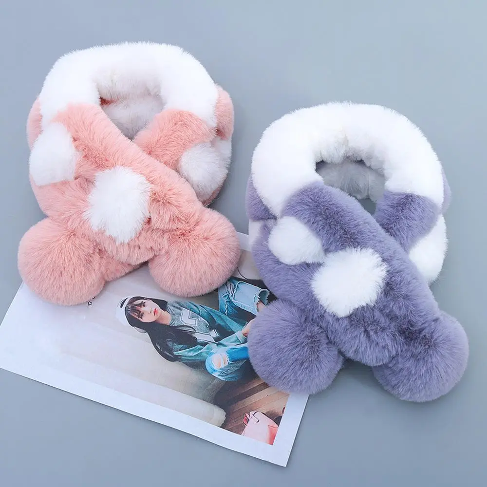 Girl Lolita Neckerchief Faux Rabbit Fur Sweet Plush Ball Furry Scarf Wrap Winter Neck Warmer Elegant Wedding Banquet Shawl