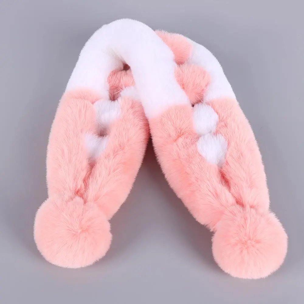 Girl Lolita Neckerchief Faux Rabbit Fur Sweet Plush Ball Furry Scarf Wrap Winter Neck Warmer Elegant Wedding Banquet Shawl