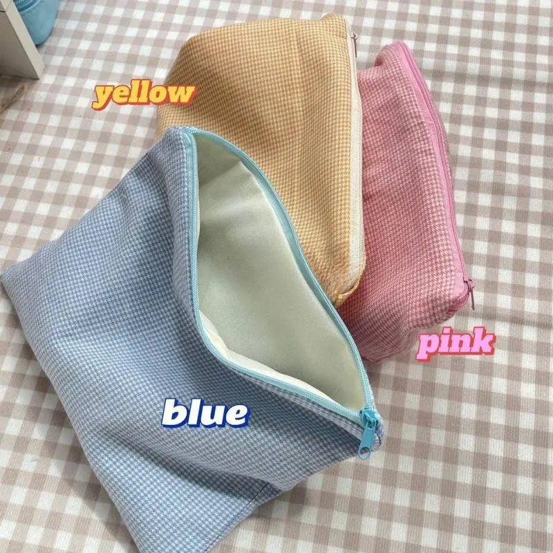 New Women Plaid Makeup Bag Large Capacity Cotton Zipper Pouch Purse Makeup Bag Cosmetic Outdoor Activities Camping Storage Bag