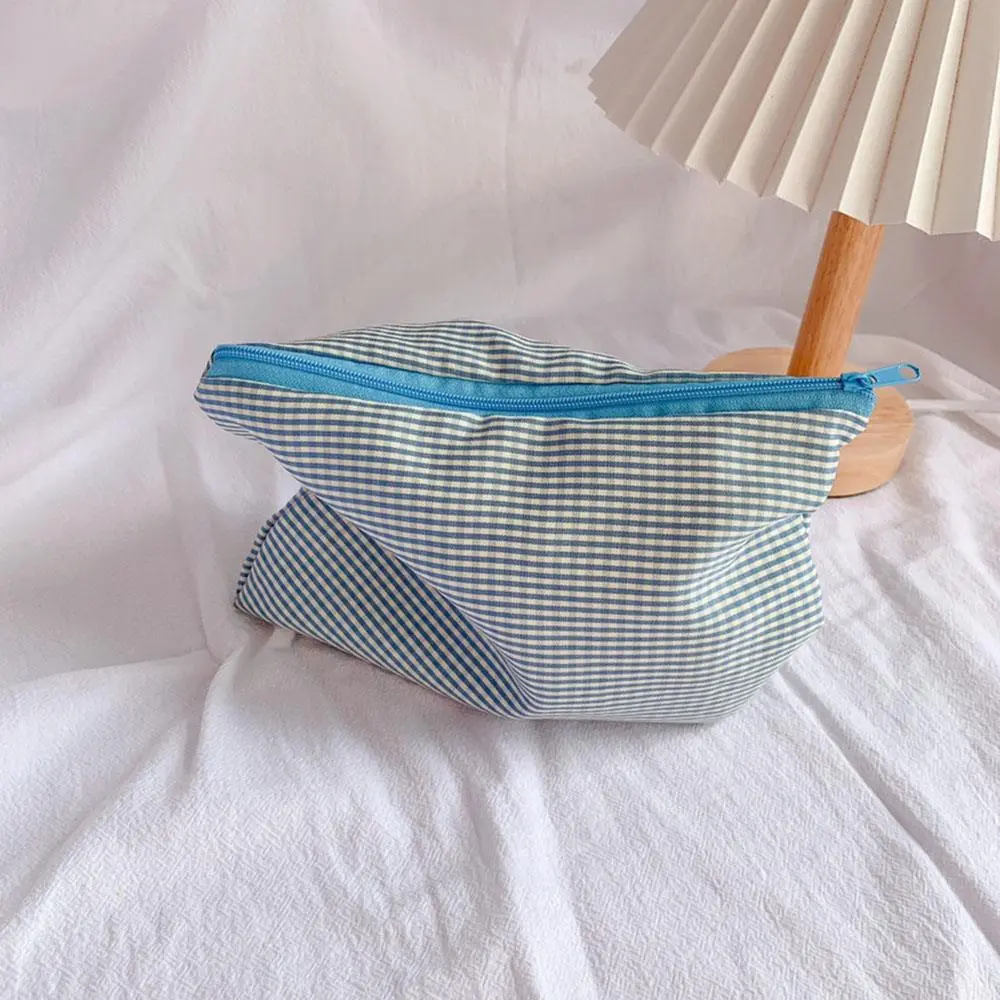 New Women Plaid Makeup Bag Large Capacity Cotton Zipper Pouch Purse Makeup Bag Cosmetic Outdoor Activities Camping Storage Bag