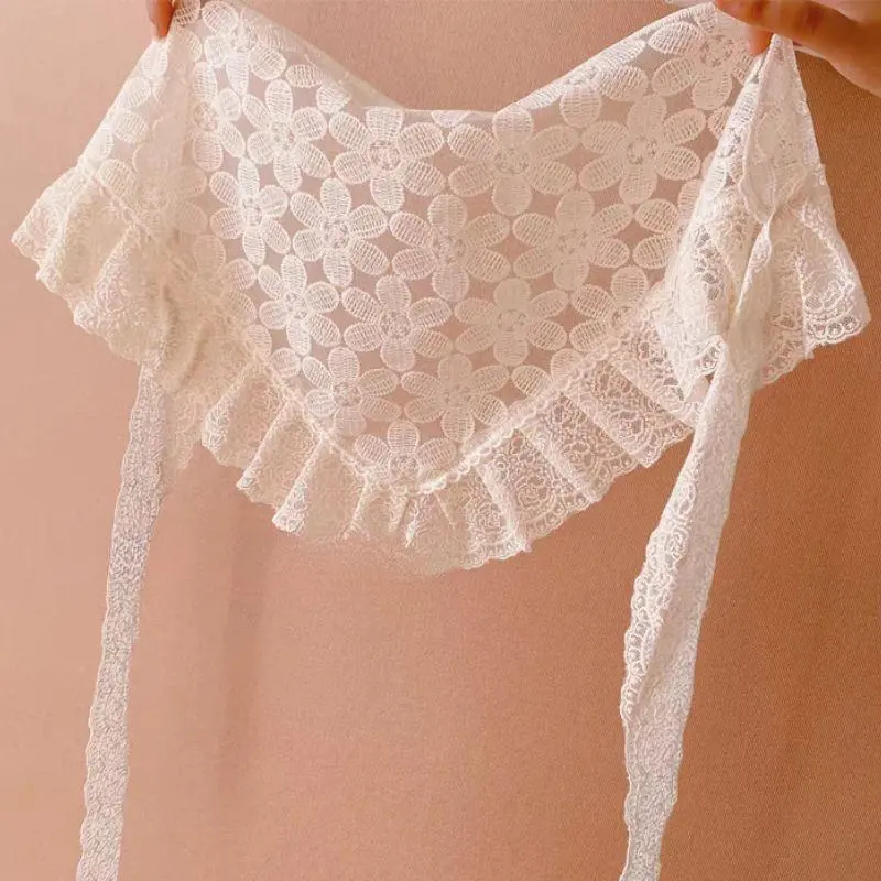 Korean Triangle Lace Ruffle Up Pleated Short Skirts One-Piece Belted Overlap Lace Skirt Apron INS Vintage Cake Skirt Headscarf