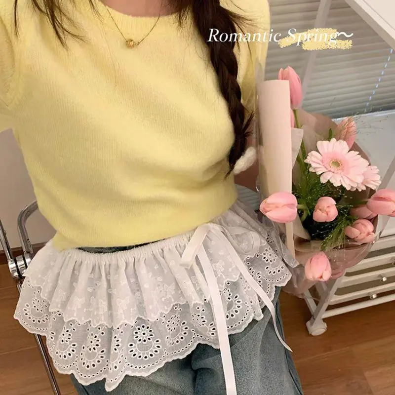 Spring Summer Lace Trim Half Skirt Women's Fashionable White D Layered Wear Spring Autumn New High Waist A-Line Short Skirt