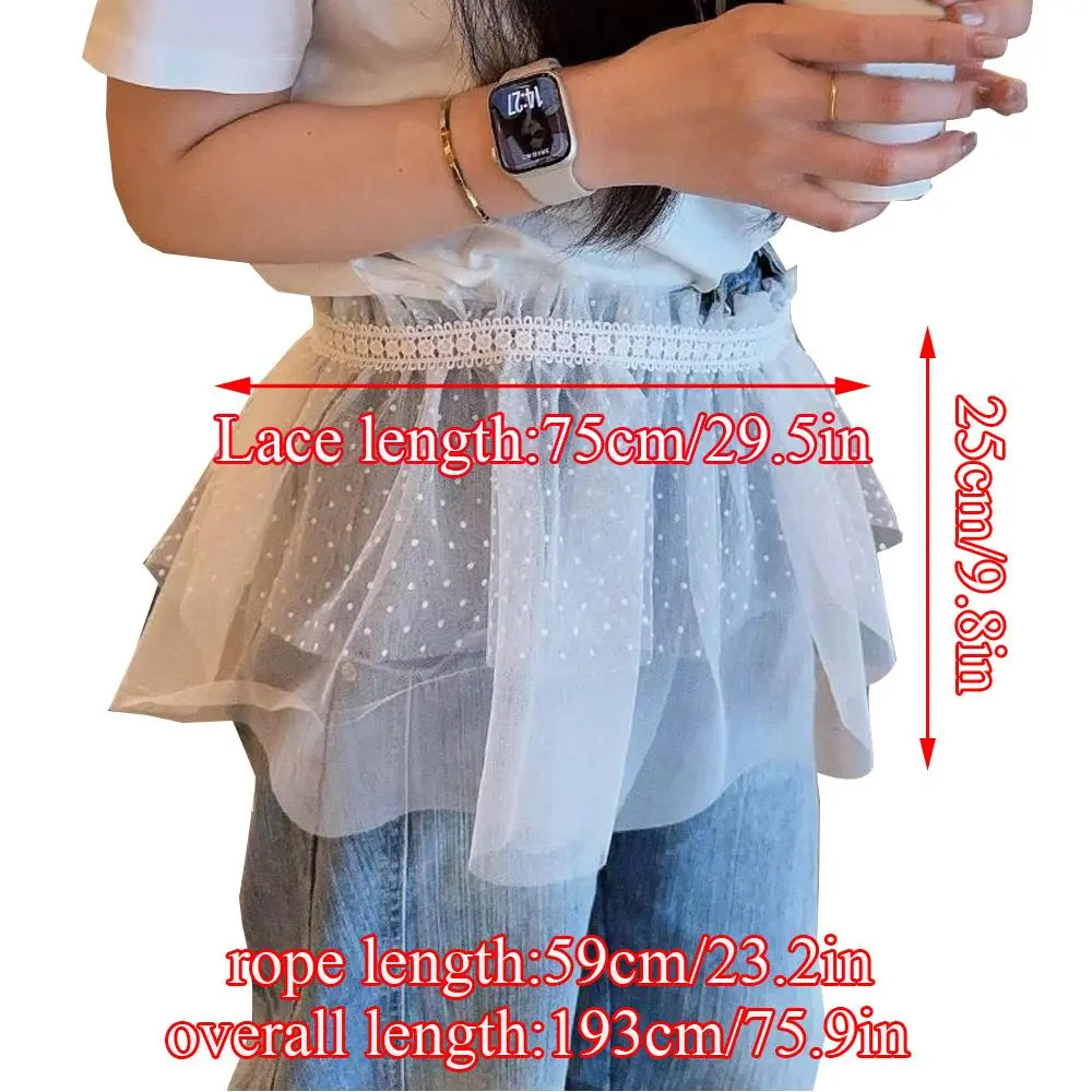 INS Lace Trim One-Piece Belted Overlap Lace Skirt Apron Korean Women's A-Line Skirt Layered Gauze Skirt With Tie Up Half Skirt