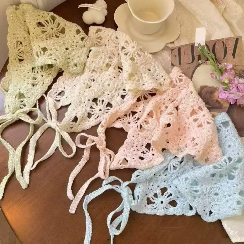New French Hollow Triangle Headband Towel For Women Beige Crochet Headbands Bandana Summer Travel Photo Hair Scarf Bands