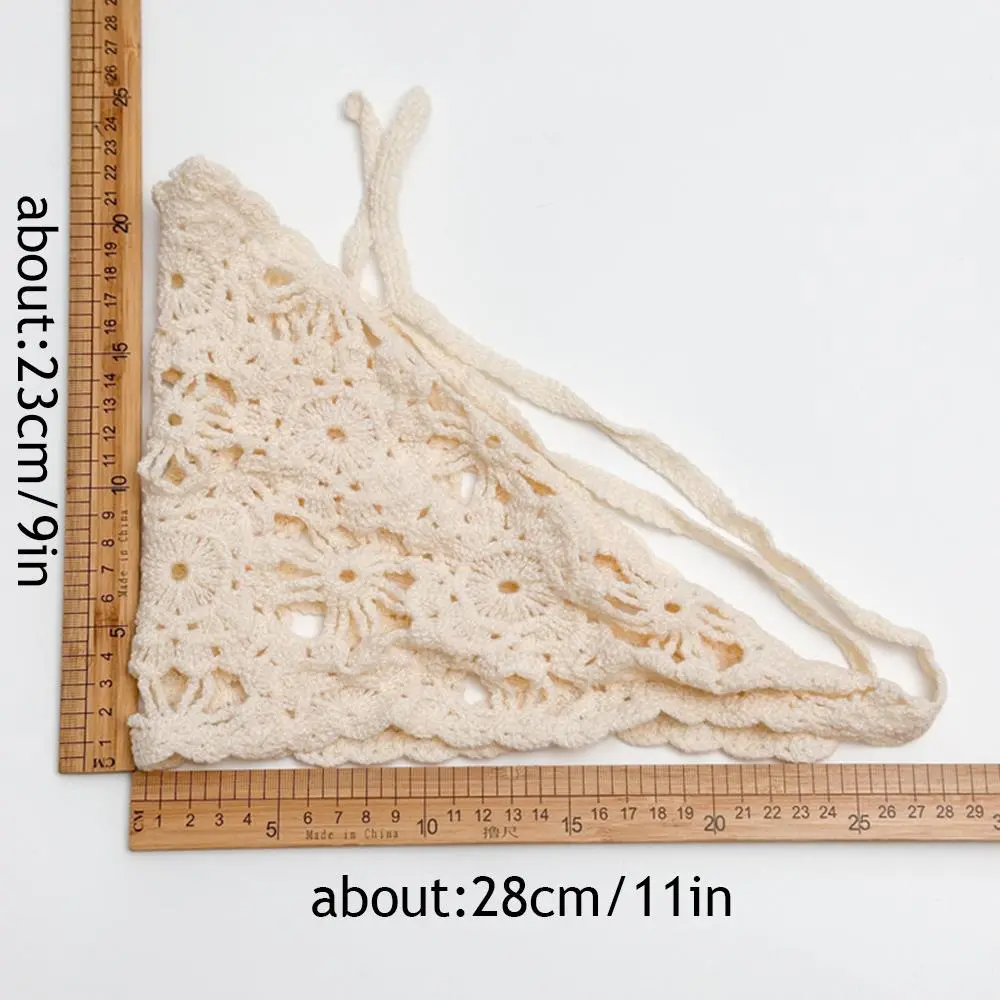 New French Hollow Triangle Headband Towel For Women Beige Crochet Headbands Bandana Summer Travel Photo Hair Scarf Bands