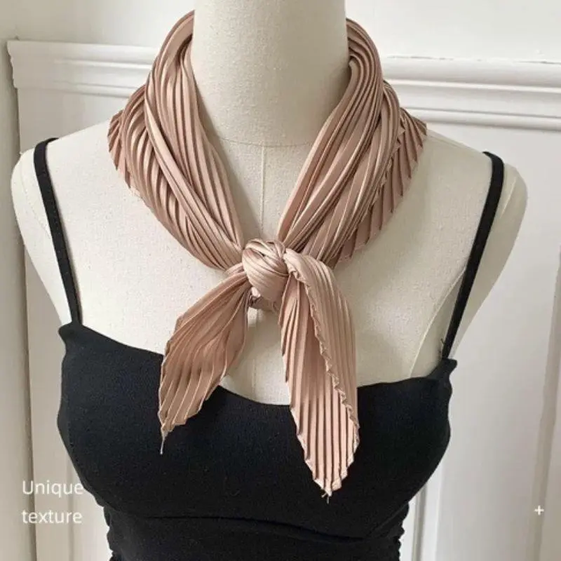 70cm Silk Pleated Scarf Crinkled Hair Scarf Women Satin Neck Hair Tie Band Soft Neckerchife Office Hijab Headband Female Foulard