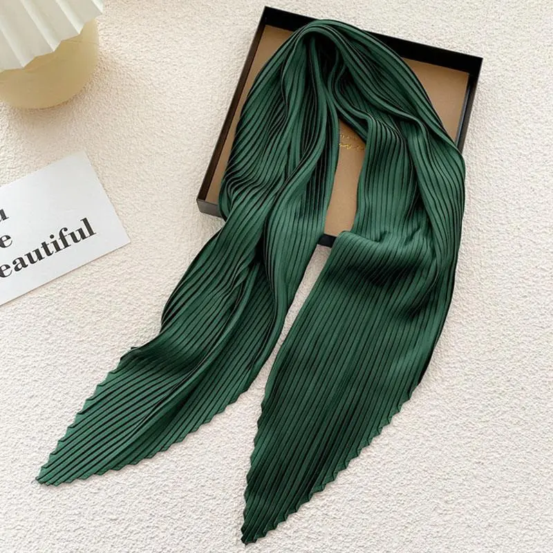 70cm Silk Pleated Scarf Crinkled Hair Scarf Women Satin Neck Hair Tie Band Soft Neckerchife Office Hijab Headband Female Foulard