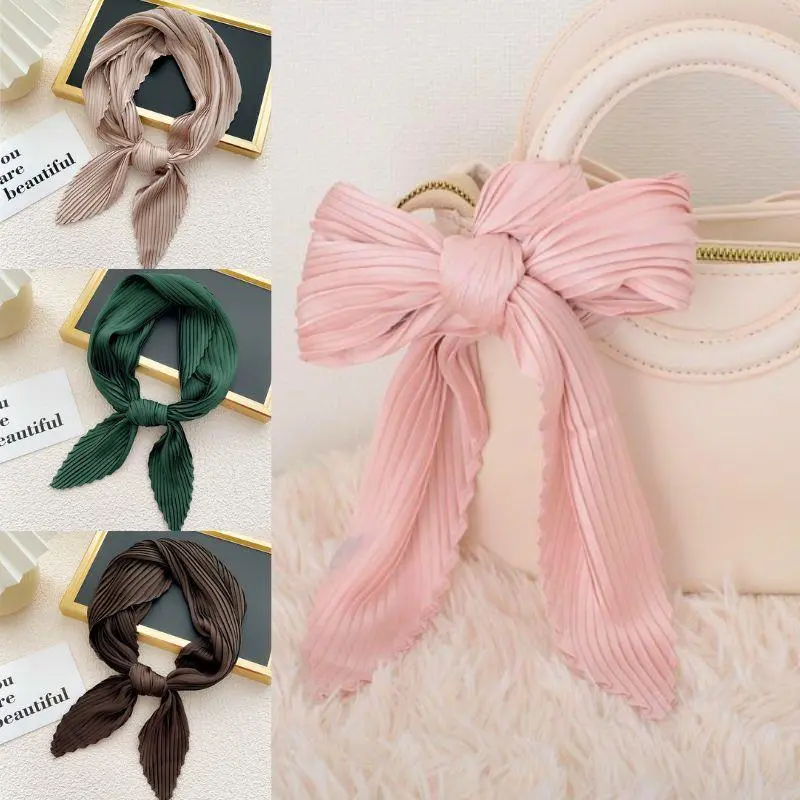 70cm Silk Pleated Scarf Crinkled Hair Scarf Women Satin Neck Hair Tie Band Soft Neckerchife Office Hijab Headband Female Foulard