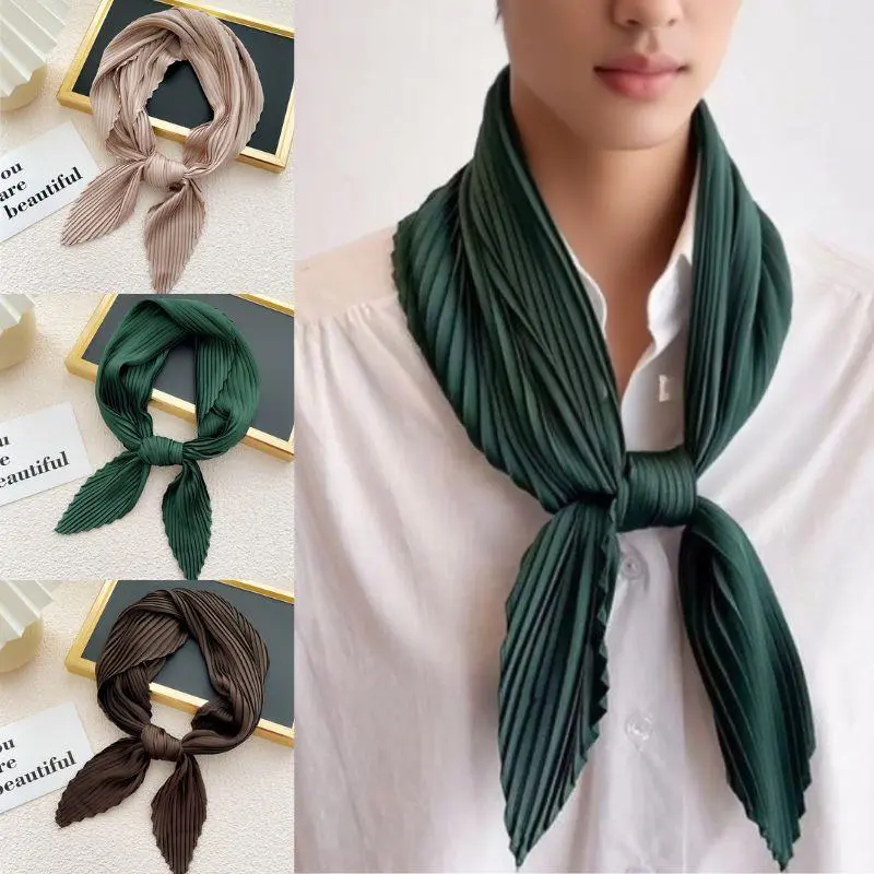 70cm Silk Pleated Scarf Crinkled Hair Scarf Women Satin Neck Hair Tie Band Soft Neckerchife Office Hijab Headband Female Foulard