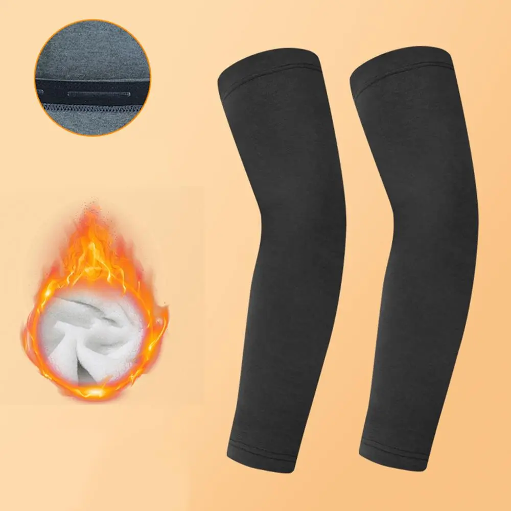 1 Pair Winter Thermal Solid Color Arm Warmers Men's Plus Size Arm Protection Gloves Arm Warmer Arm Sleeves Outdoor Long Gloves