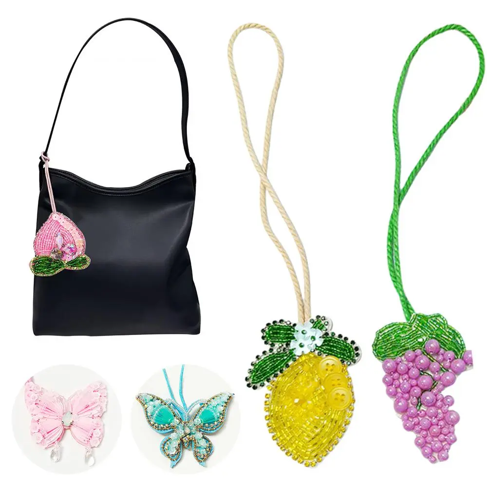 3D Handmade Rhinestone Beaded Coconut Tree, Butterfly Hanging Rope Patches Crystal Bag Lanyard Patch Beading Applique Patch