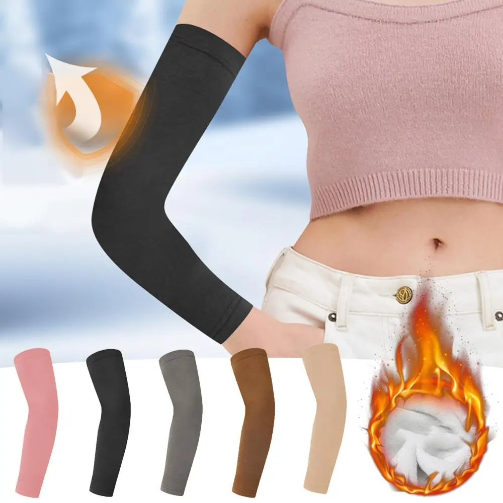 1 Pair Winter Thermal Solid Color Arm Warmers Men's Plus Size Arm Protection Gloves Arm Warmer Arm Sleeves Outdoor Long Gloves
