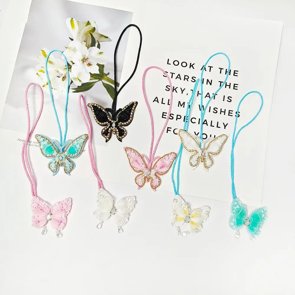 3D Handmade Rhinestone Beaded Coconut Tree, Butterfly Hanging Rope Patches Crystal Bag Lanyard Patch Beading Applique Patch