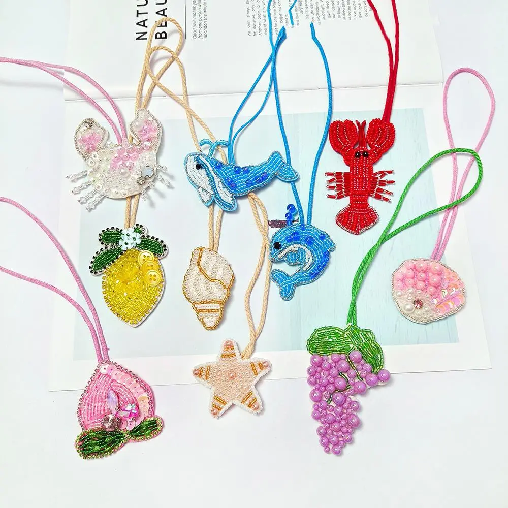 3D Beaded Conch Shells Starfish Hanging Rope Keychain Bag Lanyard Handmade Rhinestone Bag Charms Patch Beading Applique Patch