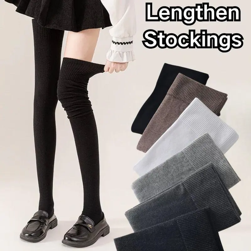 80cm Black White Soild Color Long Stockings Women Over Knee Thigh High Over The Knee Stockings Lolita Ladies Warm Knee Socks