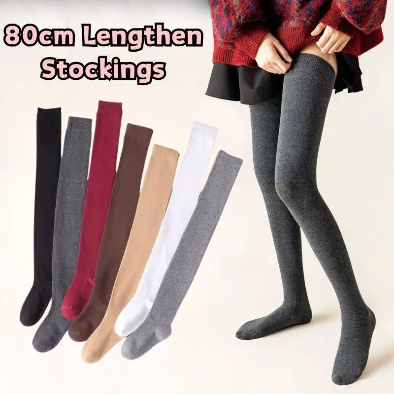 80cm Black White Soild Color Long Stockings Women Over Knee Thigh High Over The Knee Stockings Lolita Ladies Warm Knee Socks
