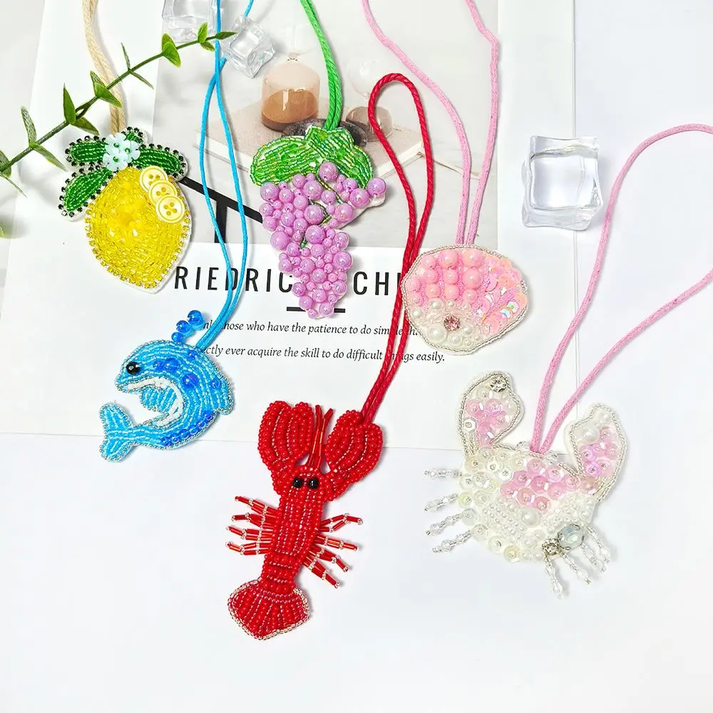 3D Beaded Conch Shells Starfish Hanging Rope Keychain Bag Lanyard Handmade Rhinestone Bag Charms Patch Beading Applique Patch