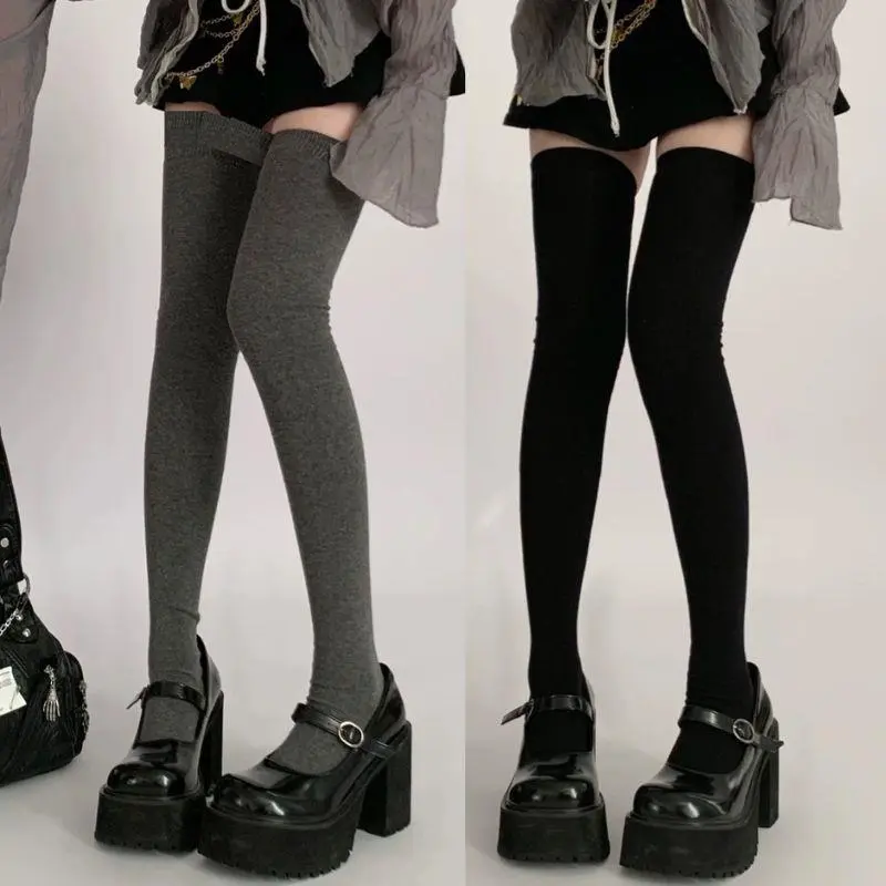 80cm Black White Soild Color Long Stockings Women Over Knee Thigh High Over The Knee Stockings Lolita Ladies Warm Knee Socks