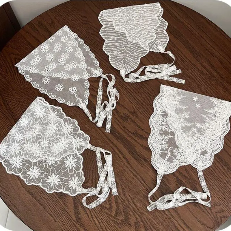 Lace Bandanas Scarf Retro Lace Floral Headscarf Embroidered Hair Scarf Wrap Korean Womens Girl Sweet Kerchief Hair Band