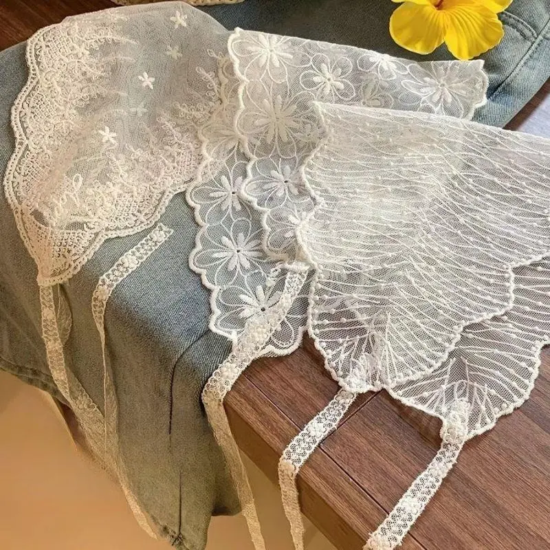 Lace Bandanas Scarf Retro Lace Floral Headscarf Embroidered Hair Scarf Wrap Korean Womens Girl Sweet Kerchief Hair Band