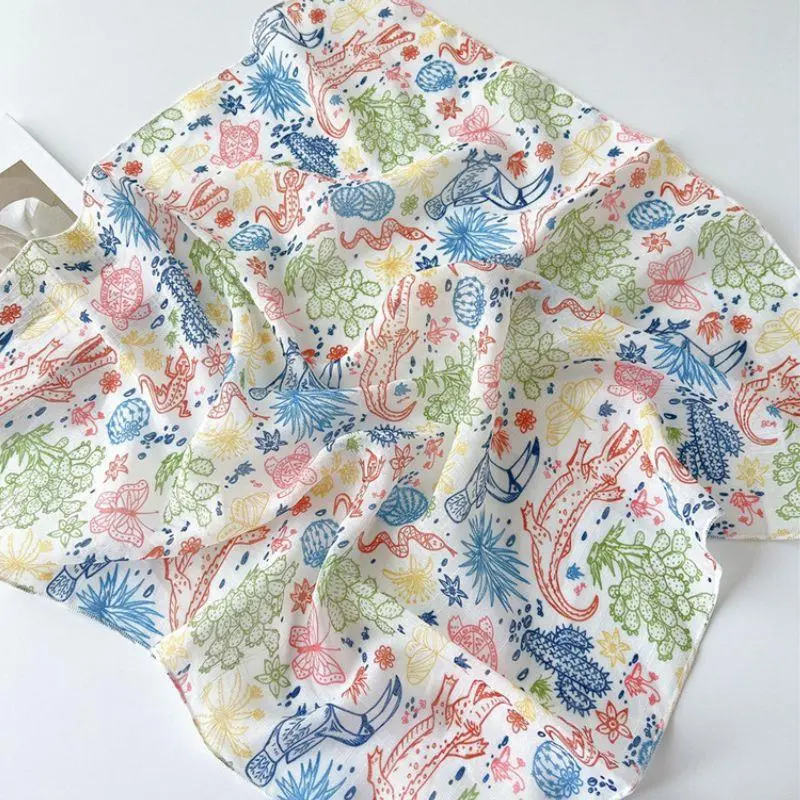 58*58Cm Floral Print Small Neckerchief Women Cotton Linen Square Scarf Elegant Neck Scarves Bandana Decorative Head Scarfs