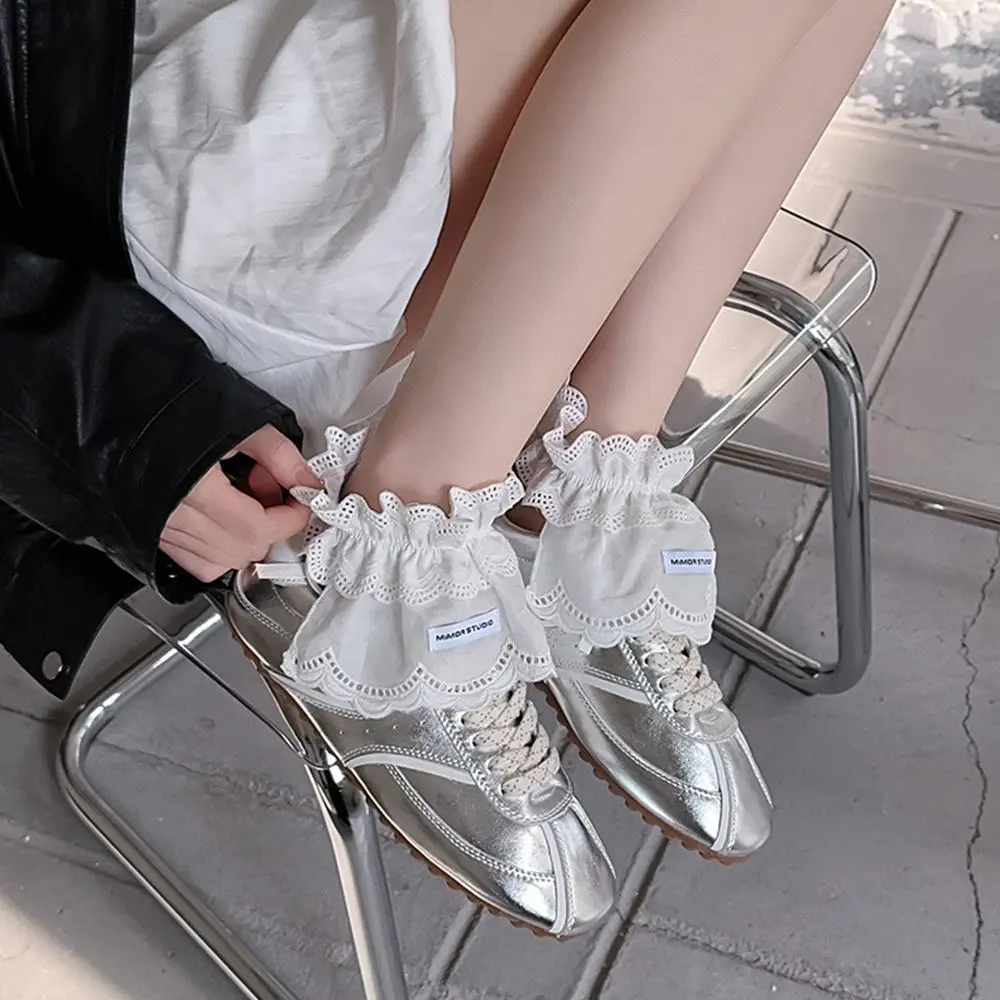 Korean Blogger Style White Lace Butterfly Knot Tied Band Socks Women's Ins Home Warm Footwear Ballet Style Socks Cuffs