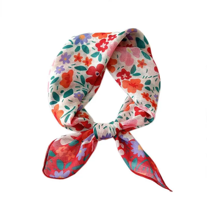 58*58Cm Floral Print Small Neckerchief Women Cotton Linen Square Scarf Elegant Neck Scarves Bandana Decorative Head Scarfs