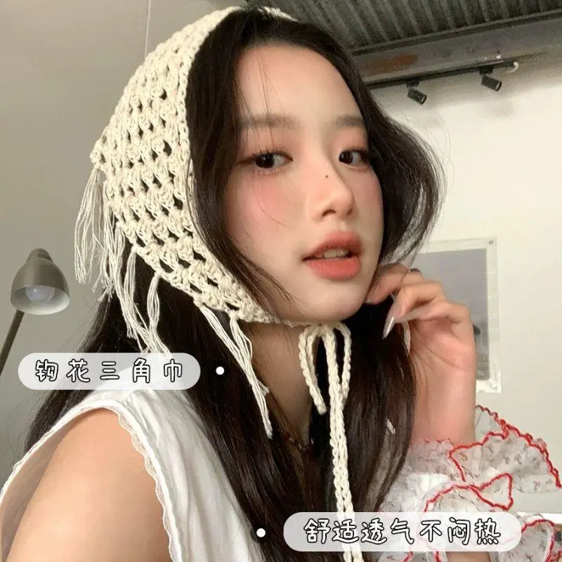 Fashion Hollowing Out Triangle Headscarf Ethnic Style Turban Hair Scraf Multifunctional Bohemian Tassel Hip Apron Waist Band